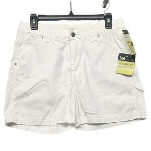 Lee Womens White Denim Carpenter Shorts Instantly Slims You Natural Fit 6 Medium